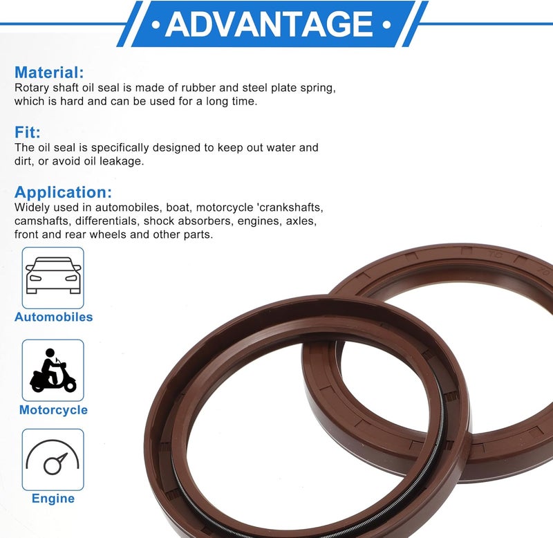 VekAuto Universal Oil Seal TC Double Lip W Steel Spring Seal Ring Rotary Shaft Seal 70x90x10mm High Pressure FKM Rubber Brown 2 Pcs - Image 4